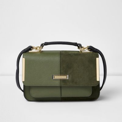 Khaki green textured mini satchel bag